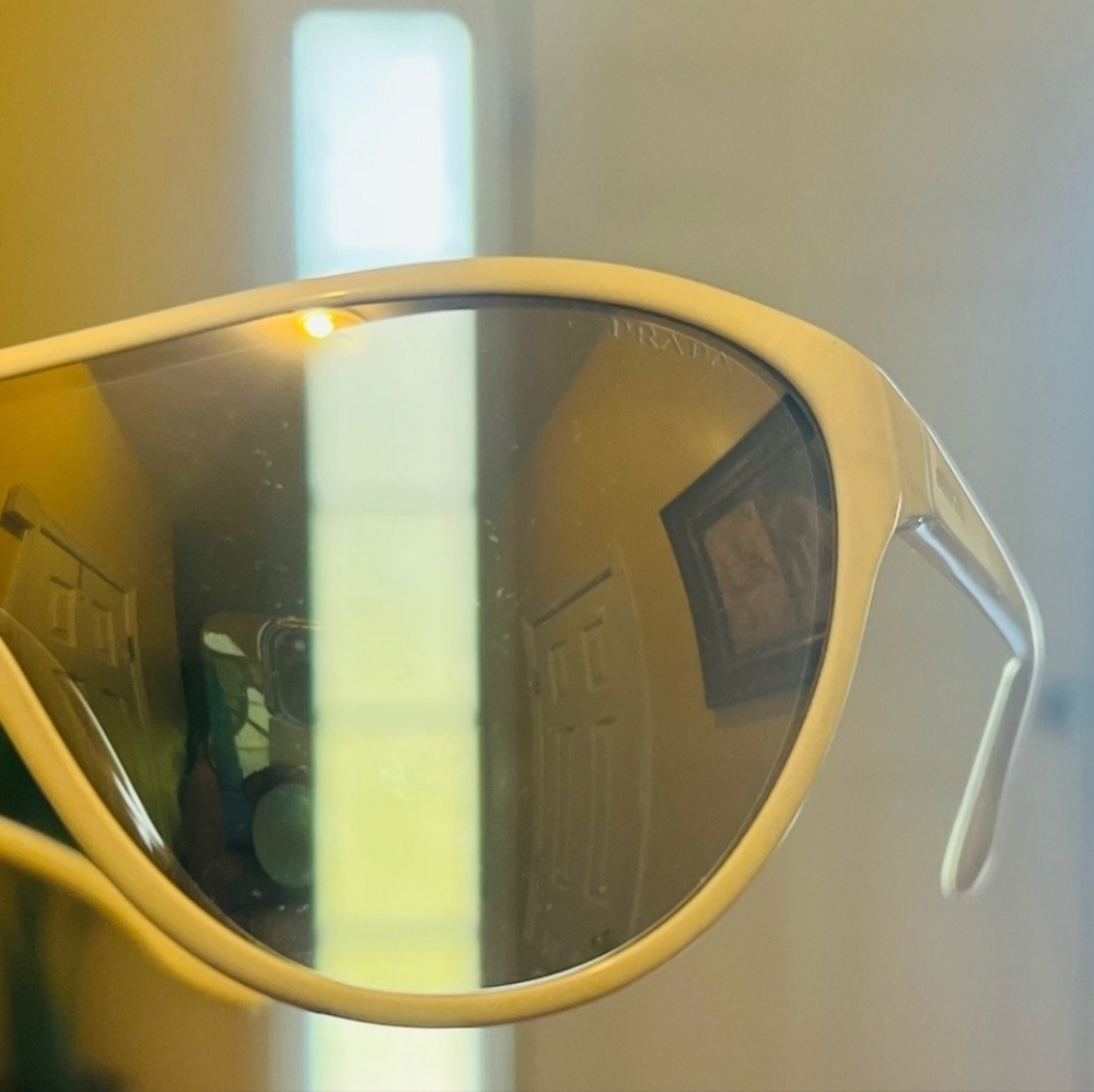 Prada Shield Sunglasses - Prada White Sunnies - White Shades- Prada White Shades - Picture 5 of 8